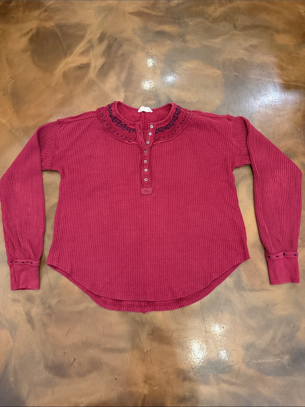 Women’s We the Free Free people Long-Sleeve Henley Top in Burgundy and Blue trim